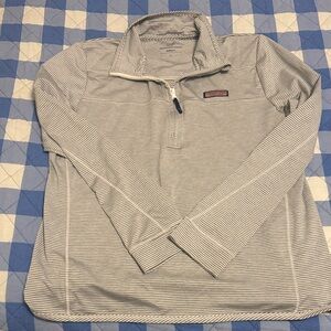 Vineyard Vines Thin Striped Half-Zip Pullover in Navy & White